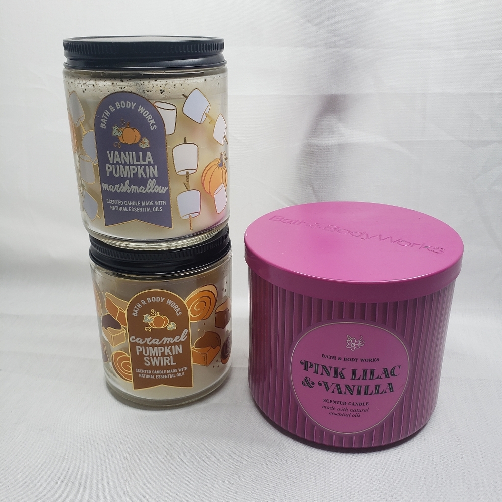 Used BBW Candles Pumpkin Swirl Vanilla Pumpkin Marshmellow Pink Lilac Vanilla